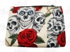 Cream Rockabilly Pouch with Skulls and Rosses