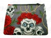 Gray Rockabilly Pouch with Skulls and Rosses