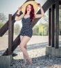 Vintage white polka dots black swimsuit