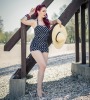 Vintage white polka dots black swimsuit