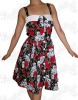 Skulls & Roses Rockabilly Dress with White Buttons