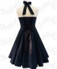 Black swing dress with small blue polka dots