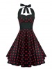 sassy 1950's red and black polka dotted dress
