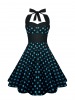 blue and black vintage inspired swing dress