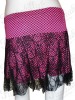 Pink Rockabilly checked Skirt With Spider web Lace
