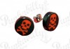 Black Ear studs with Red Cross Bones Skulls.